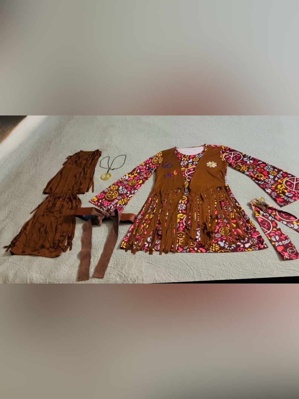 Floral hippie Halloween costume, w/all accessories, Lrg, worn 2x